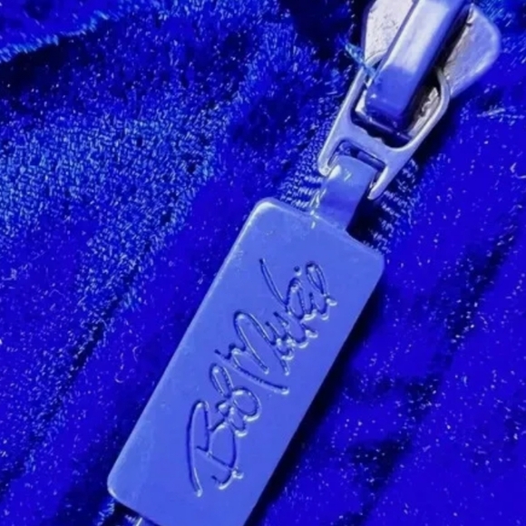 BOB MACKIE Vtg Royal Blue Velvet Peacock Whimsigoth Fairycore Zip Jacket Sz L - Picture 7 of 10